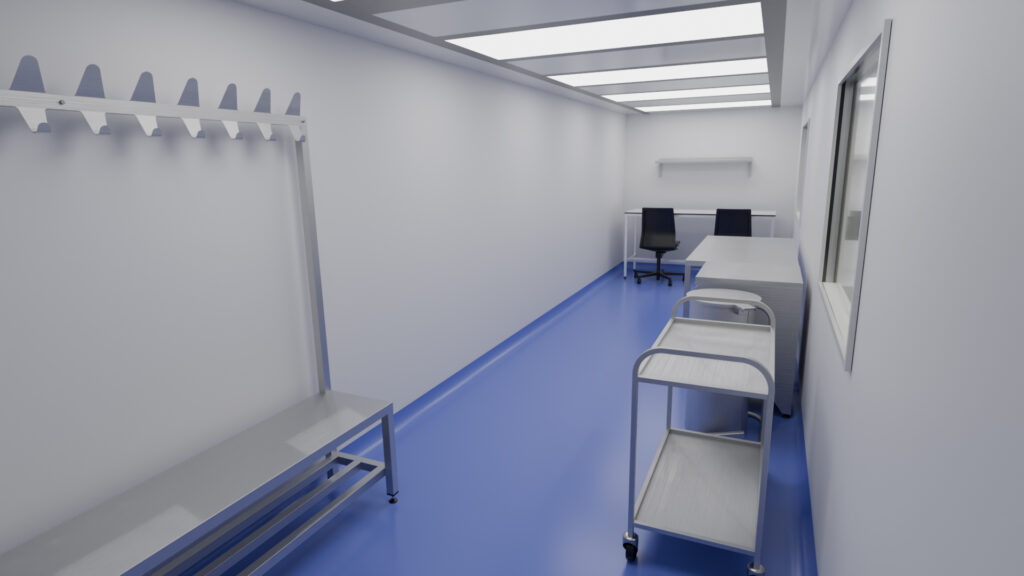 inside a clinical cleanroom with technical furniture